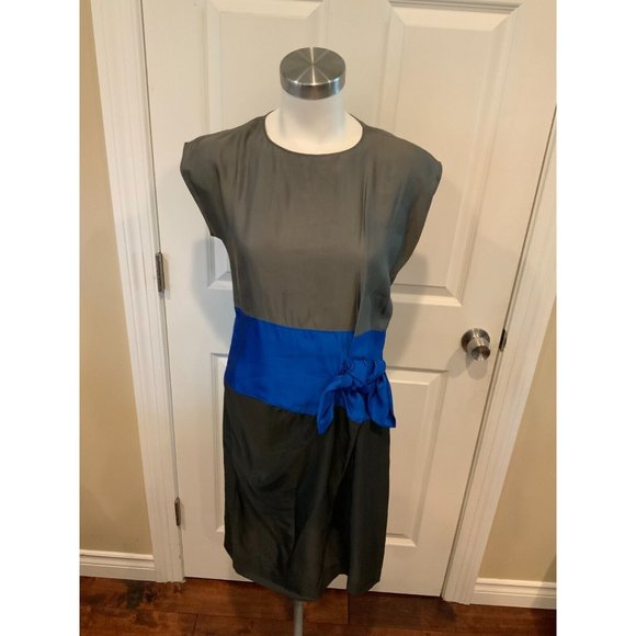 Derek Lam Gray & Blue Colorblock Silk Blend Sleeveless Dress, Size 4 NWT! $1,495,All Products : American Fashion Style Bags On Sale
